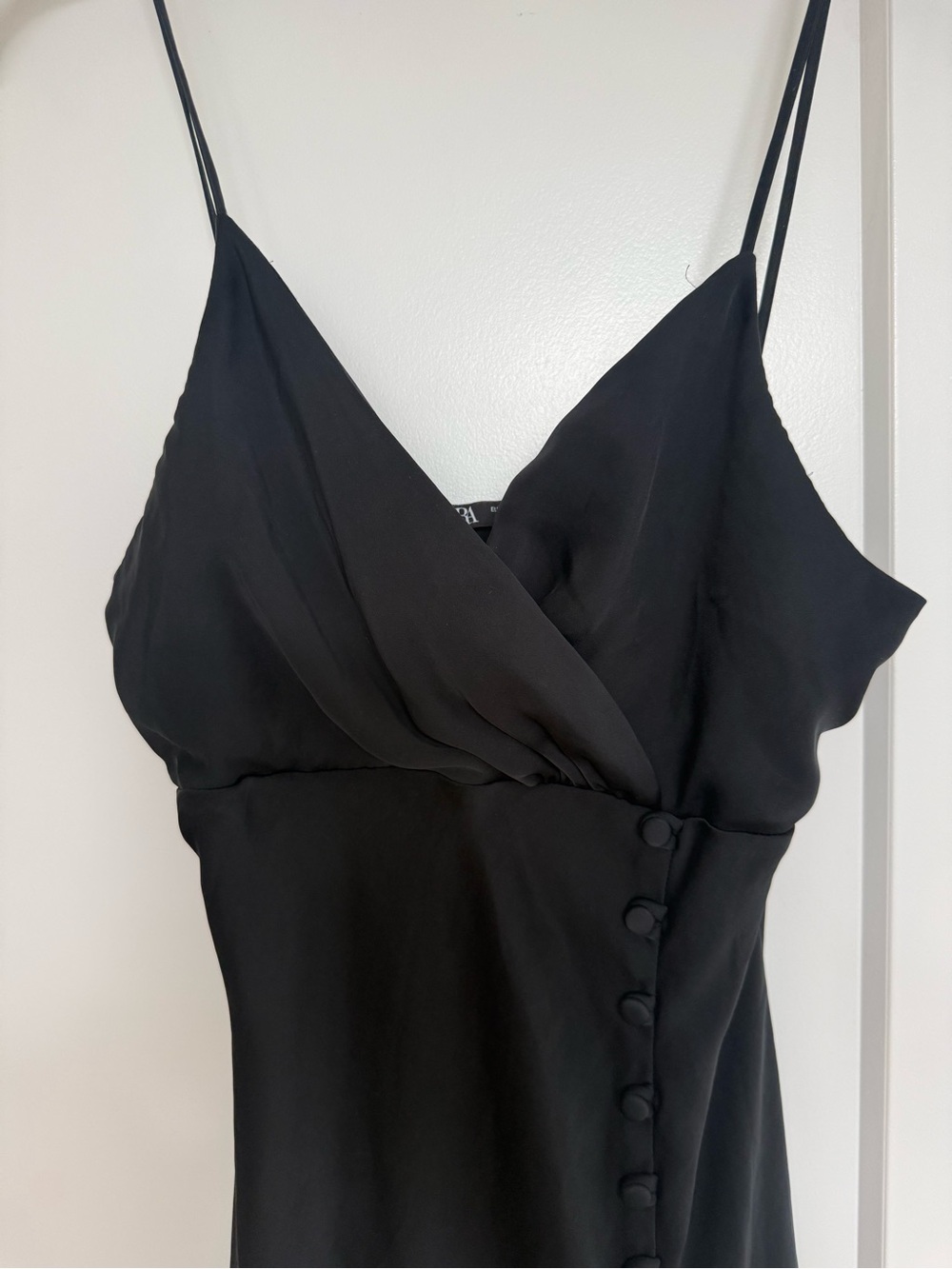 Zara Black Satin Slip Dress with Button Detail